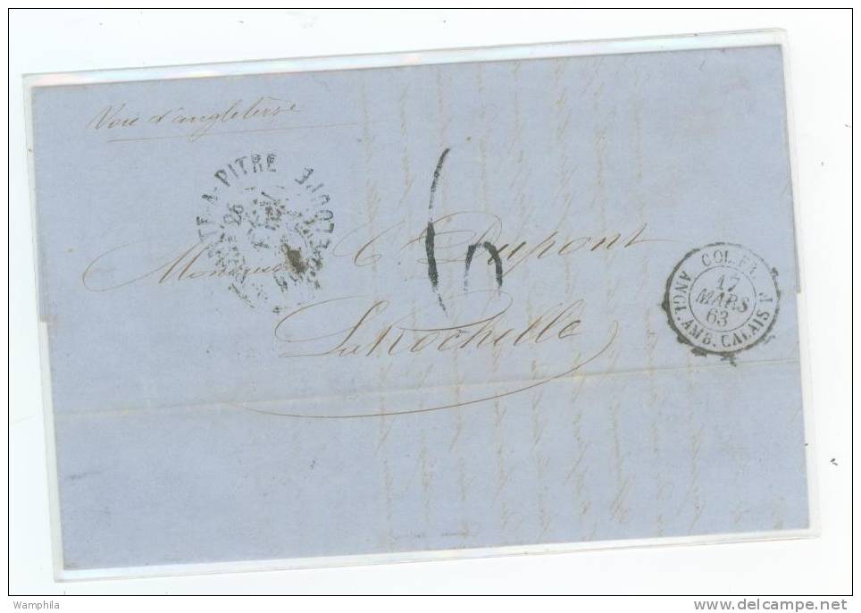 Pli Avec Texte De Pointe à Pitre 1863 Taxé 6 Pour La Rochelle - Autres & Non Classés