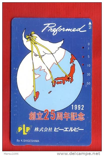 Japan Japon  Telefonkarte Phonecard - Vogel Taube Bird   Weltraum Space  Espace Universum Universe Erde - Espace