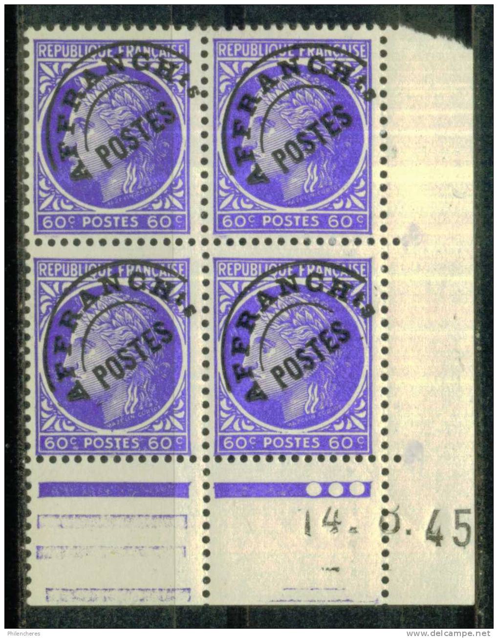 France Bloc De 4 - Coin Daté 1945 - Yvert Préoblitéré N° 87 Xx - Cote 4 Euros - Prix De Départ 1,5 Euro - Precancels