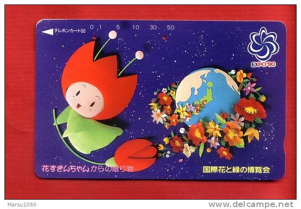 Japan Japon  Telefonkarte Phonecard -  Expo 90 Blumen Weltraum Space  Espace Universum Universe Erde - Espacio