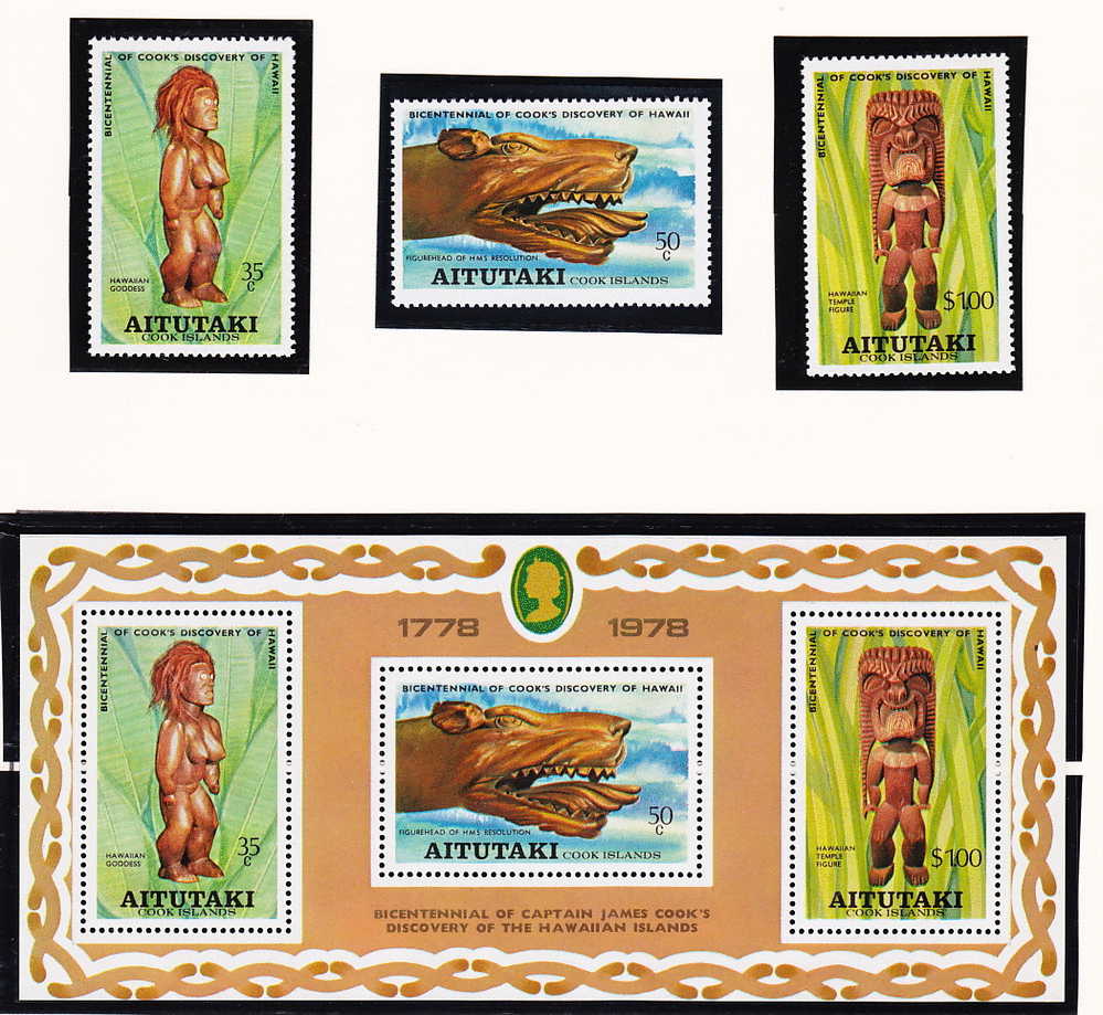 AITUTAKI 1978  Bicentennial Of Capitain Cook's Discovery Of Hawai Complete Set Stamps And SS  MNH - Aitutaki