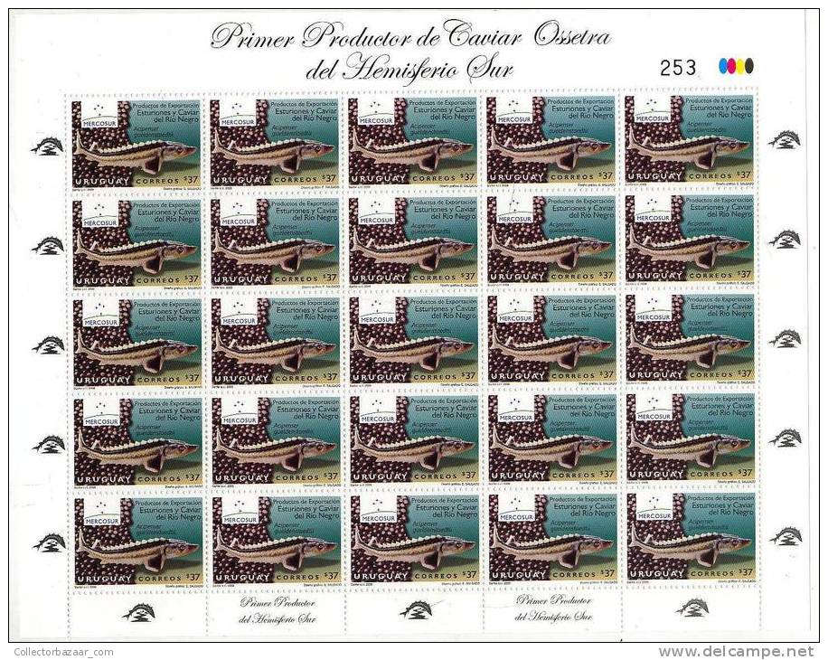 URUGUAY Fish Caviar Sturgeon Sheet Of 25 MNH STAMPS - Pescados Y Crustáceos