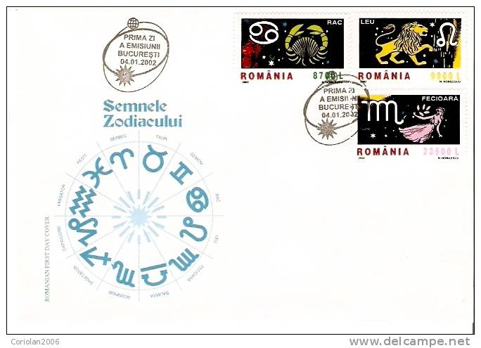 Romania 2002/ Zodiac/ Set X 2 Fdc - Astrologie