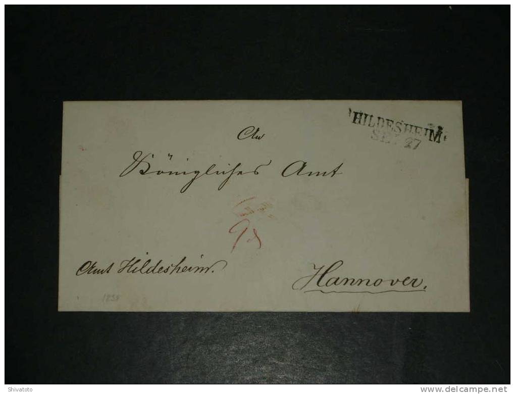 (1064) Stampless Cover From Hildesheim  To Hannover – No Letter - Préphilatélie