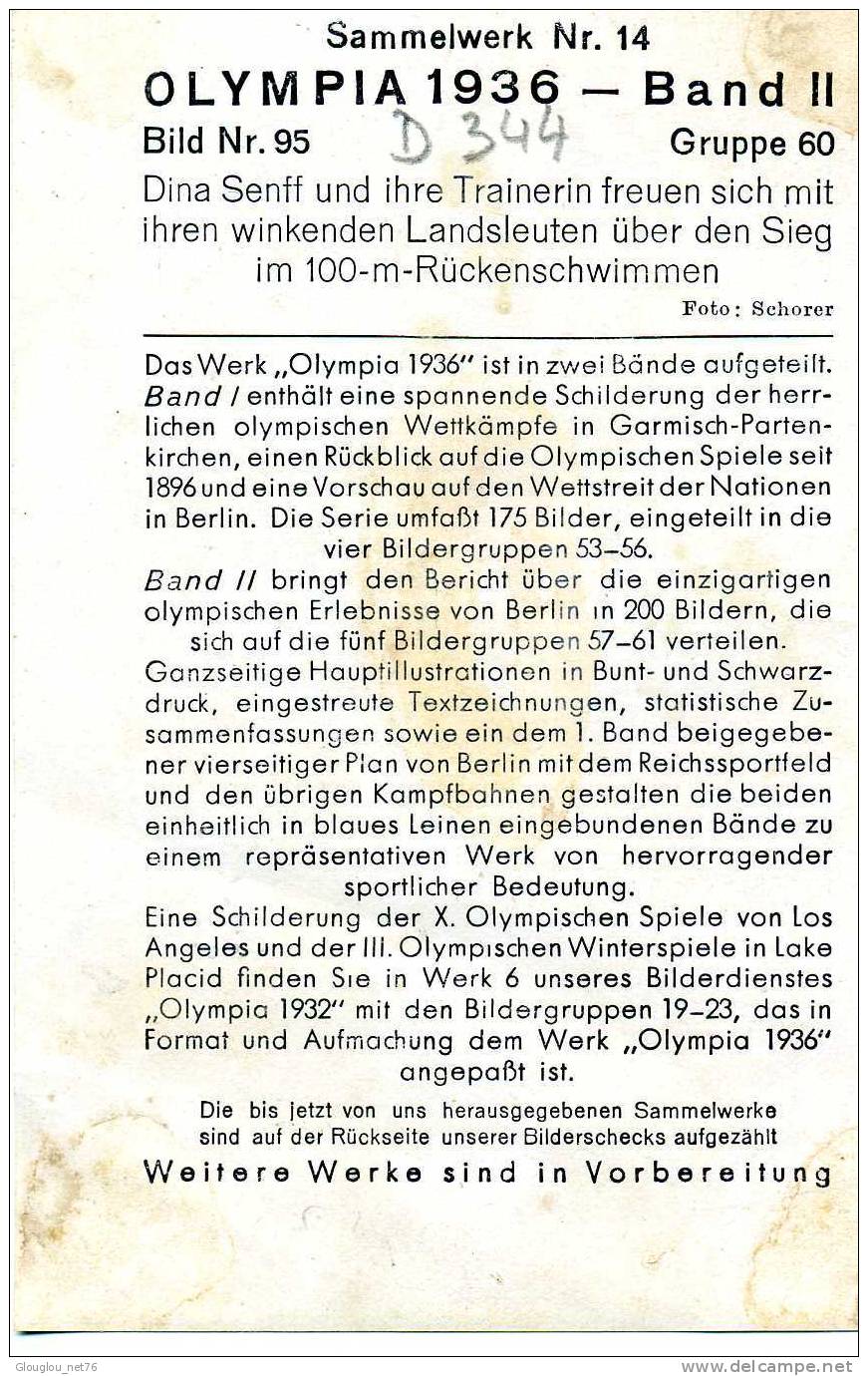 PHOTO GROS PLAN JEUX OLYMPIQUES DE BERLIN 1936 NATATION VOIR SCANER - Natation