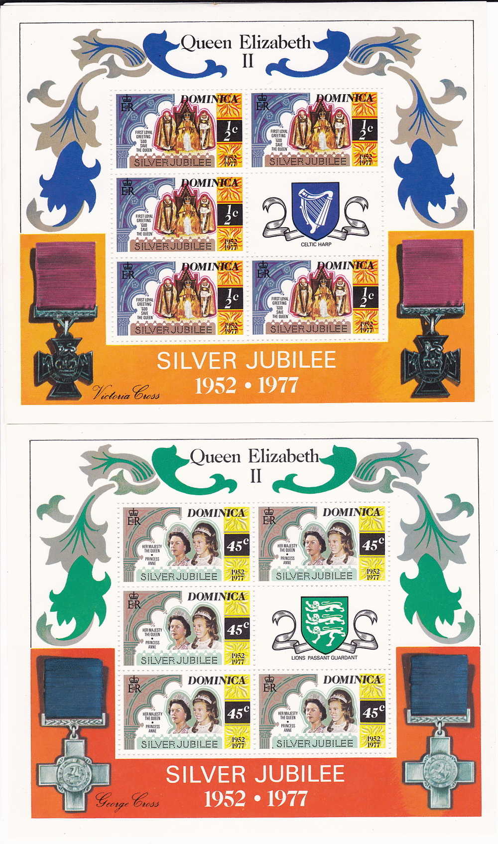 DOMINICA  1977  Queen Elizabeth II Silver Jubilee Complete  Sheets Of 5 + Label  MNH ** - Dominique (1978-...)