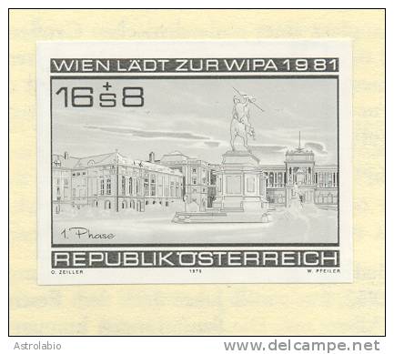 Autriche 1979 " Wipa 1981 "  épreuve En Noir, Black Proof, Schwarzdruck Auf Blatt. Yvert 1459 - Proofs & Reprints