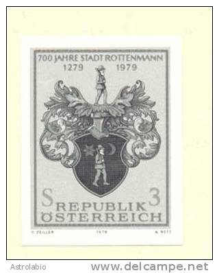 Autriche 1979 " Ville De Rottenmann "  épreuve En Noir, Black Proof, Schwarzdruck Auf Blatt. Yvert 1441 - Essais & Réimpressions