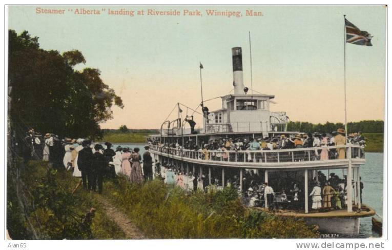 Steamer ´Alberta´ Landing At Riverside Park, Winnipeg Manitoba Canada On C1910s Vintage Postcard - Winnipeg