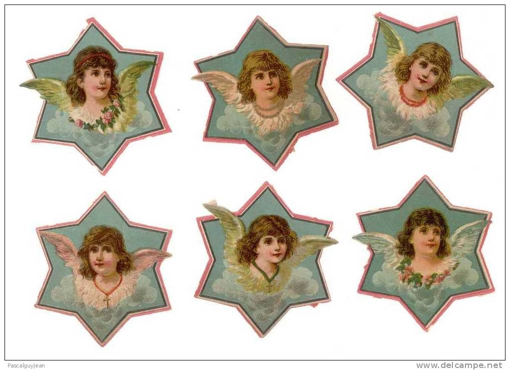 6 DECOUPIS TETES D'ANGE DANS UNE ETOILE- DIE-CUT - Anges