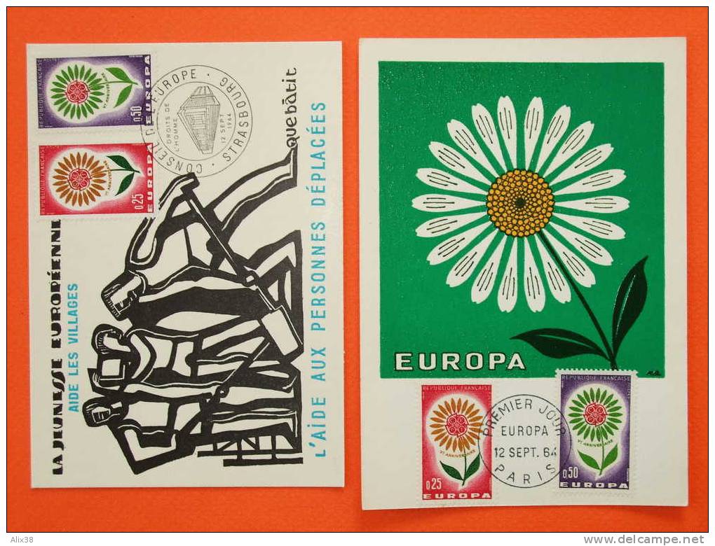 CARTE MAXIMA 1964. Europa N°1430 Et N°1431 Sur 2 Cartes Philatéliques.  Superbe - 1964