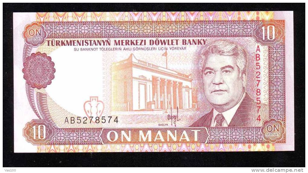 TURKMENISTAN , 10 ON MANAT, PAPER MONEY,UNC, Uncirculated. - Turkménistan