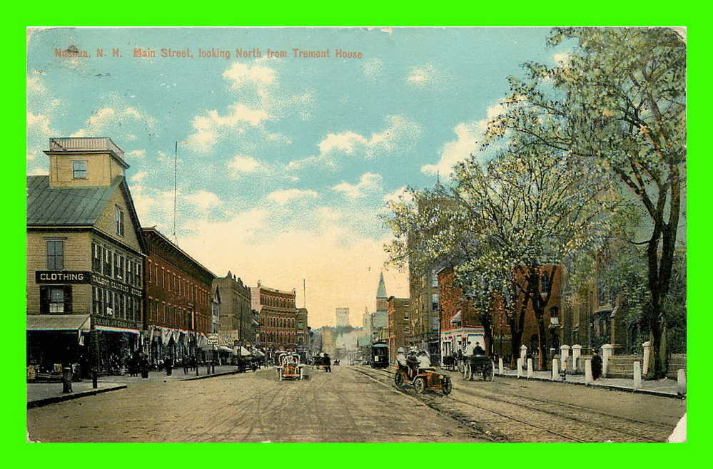 NASHUA, NH - MAIN STREET, LOOKING NORTH FROM TREMONT HOUSE - ANIMATED - THE HUGH C. LEIGHTON CO - CARD TRAVEL - - Nashua