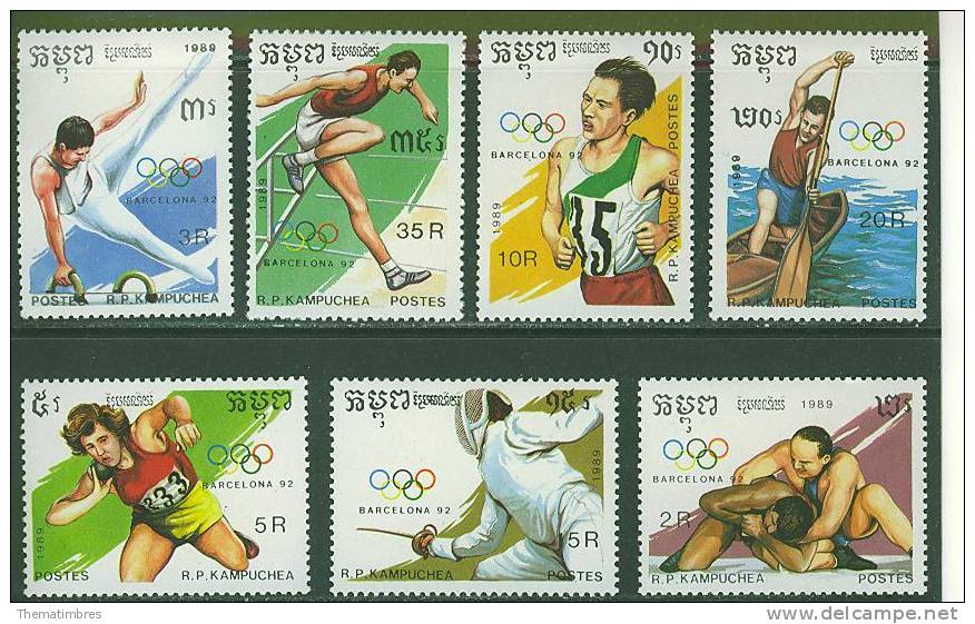 T0992 Course De Haies Canoe Escrime Lutte Gymnastique 870A à 870G Kampuchea 1989 Neuf ** Jeux Olympiques De Barcelone - Summer 1992: Barcelona