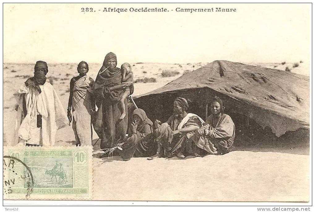 REF LBR 21 - MAURITANIE  10c SUR CPA CAMPEMENT MAURE NON VOYAGEE - Autres & Non Classés