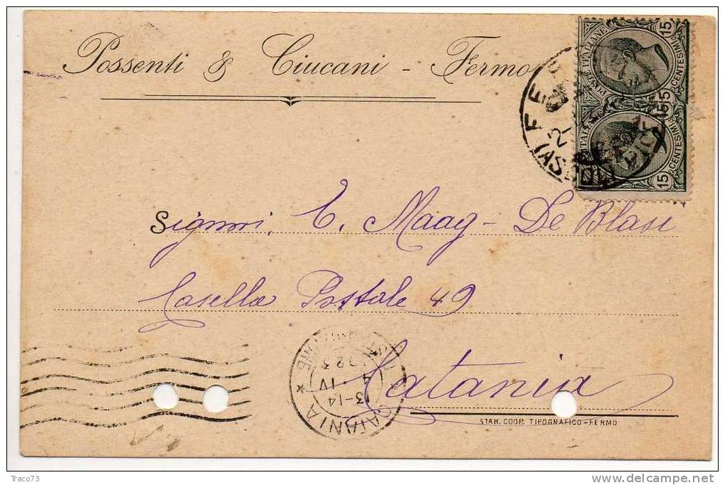 FERMO  30.03.1923 - Card Cartolina " Ditta POSSENTI & CIUCIANI "  Firma -  Cent. 15 X 2 - Reklame