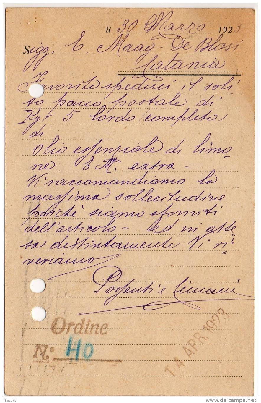 FERMO  30.03.1923 - Card Cartolina " Ditta POSSENTI & CIUCIANI "  Firma -  Cent. 15 X 2 - Reclame