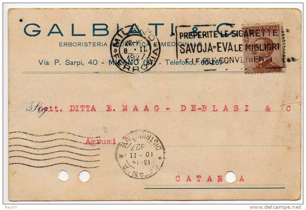 MILANO  08.02.1927 - Card Cartolina " Ditta GALBIATI & C. "  Firma -  Cent. 40 Isolato - Reclame