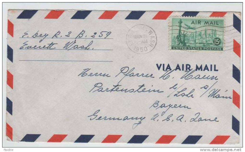USA Air Mail Cover Sent To Denmark Everett Wash. 31-3-1950 - 3c. 1961-... Storia Postale