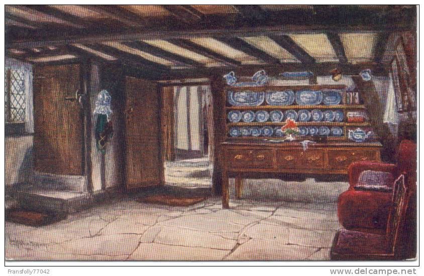 Sgnd W.W. QUATREMAIN Anne Hathaways Cottage Kitchen WELCH CABINET Blue & White IRONSTONE 1911 - Otros & Sin Clasificación