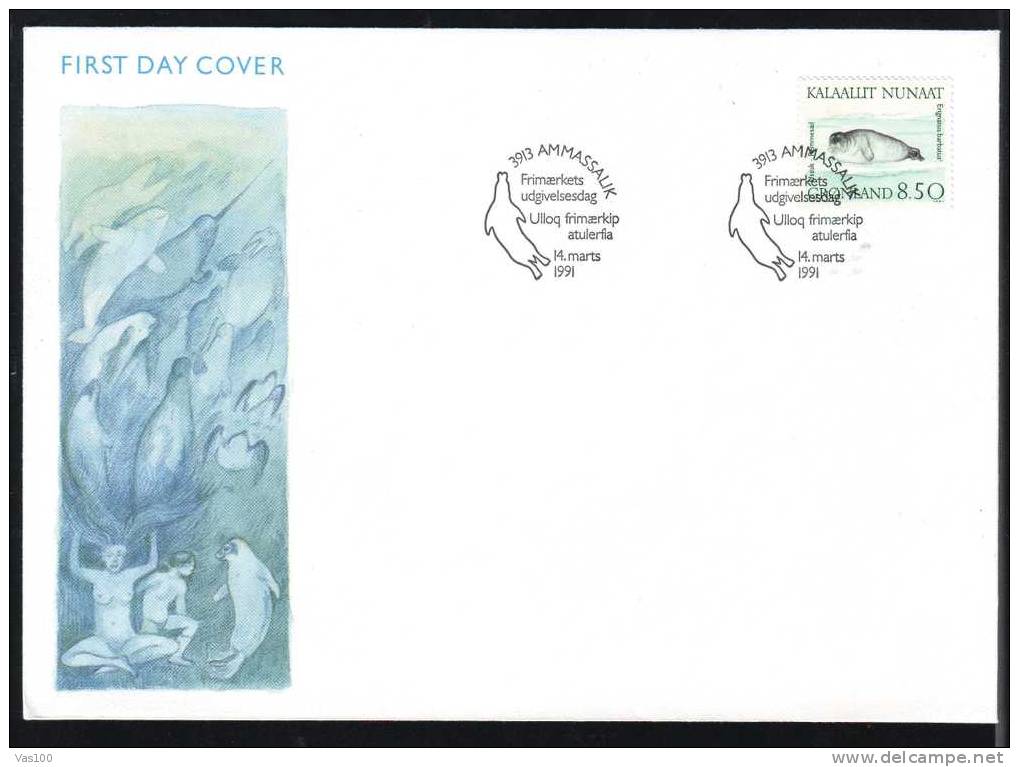 GRONLAND,GROENLANDA 1991 FDC 1 Cover,Seal - Dolphins