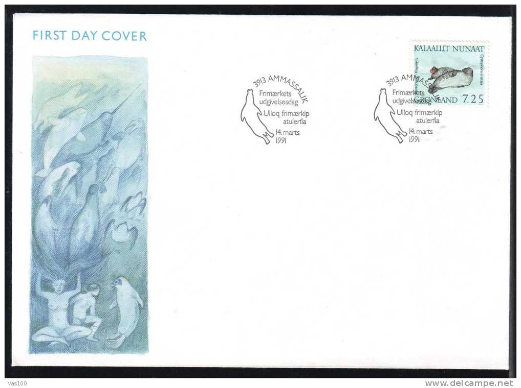 GRONLAND,GROENLANDA 1991 FDC 1 Cover,Seal - Dauphins