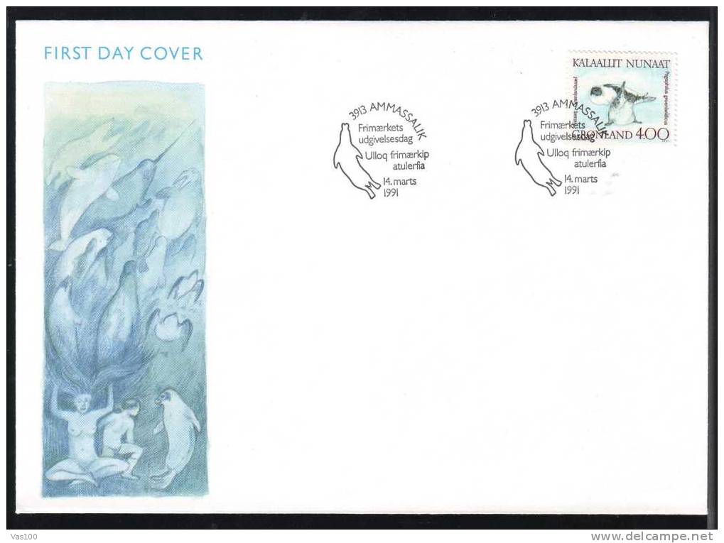 GRONLAND,GROENLANDA 1991 FDC 1 Cover,Seal - Dolphins