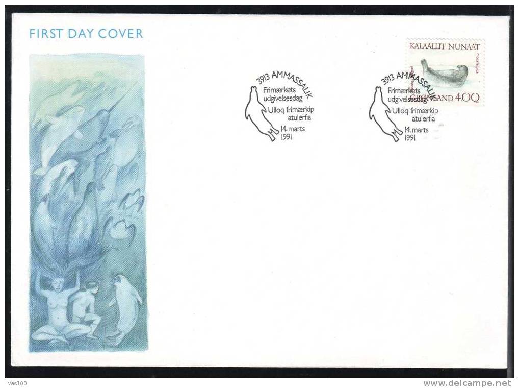 GRONLAND,GROENLANDA 1991 FDC 1 Cover,Seal - Dolphins