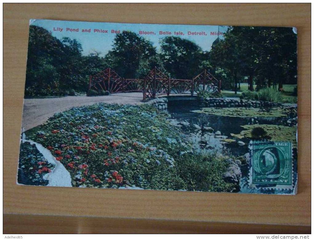 Lily Pond And Phlox Bed In Bloom Belle Isle Detroit 1912 Killer Cancellation - Sonstige & Ohne Zuordnung