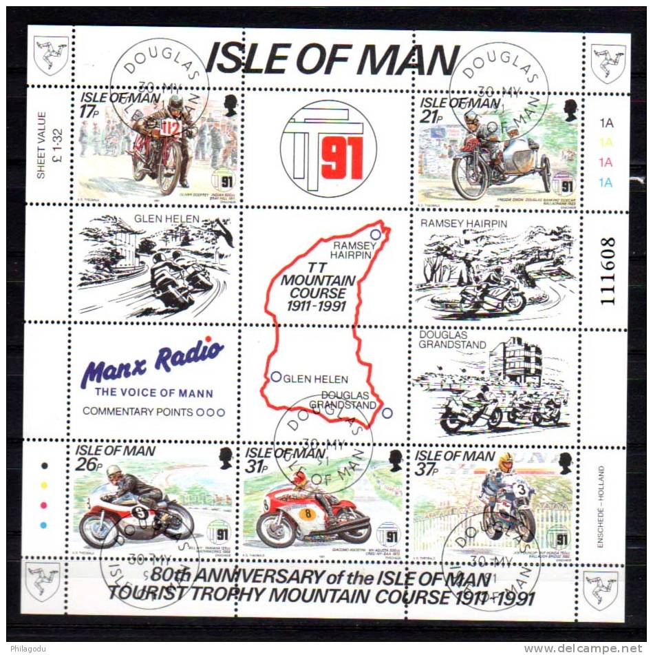 Ile De Man 1991, 80° Course Motocycliste « Tourist Trophy Mountain » Bf 16 Obl - Motorfietsen
