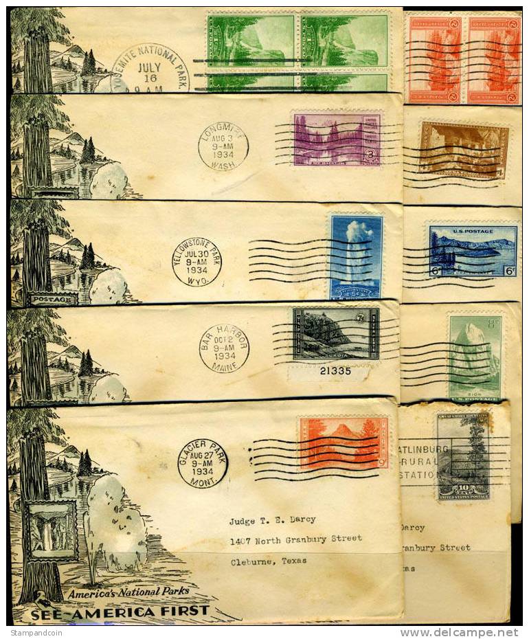 US #740-49 National Parks First Day Cover Set From 1934 - 1851-1940