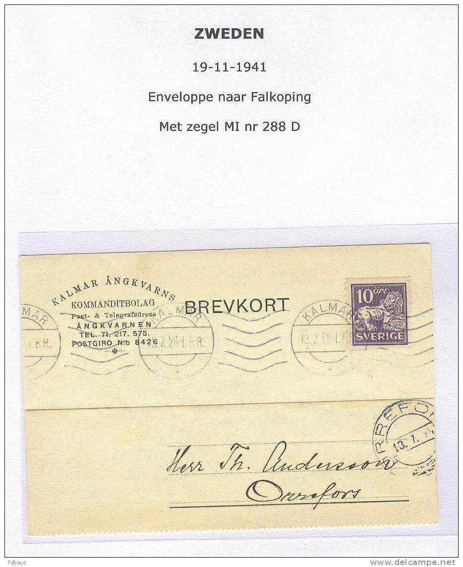 1941 ENVELOPPE NAAR FALKOPING MET ZEGEL MI NR 288 D - Lettres & Documents