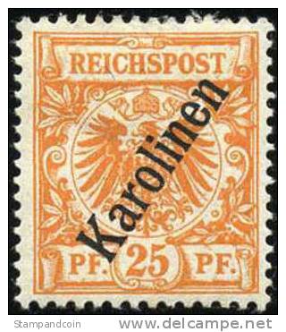 Germany Caroline Islands #5 Mint Hinged 25pf From 1900, Expertized Twice - Caroline Islands