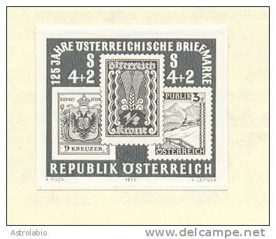 Autriche 1975 " 125 Anivº Du Timbre-poste Autrichien "  épreuve En Noir, Black Proof, Schwarzdruck Auf Blatt. Yvert 1333 - Essais & Réimpressions