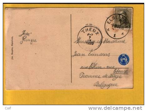 166 Op Postkaart Met Cirkelstempel ELSENBORN Op 6/8/1920 - 1919-1920 Roi Casqué