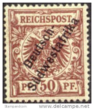 German SW Africa #12 XF Mint Hinged 50pf From 1899, Expertized - German South West Africa