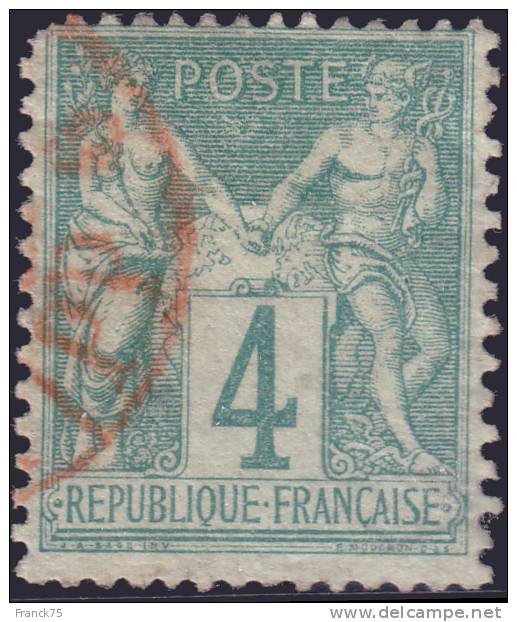 4c Sage N/B Avec Oblitération Rouge ! (Y&T N° 63, Cote +++€) - 1876-1878 Sage (Type I)