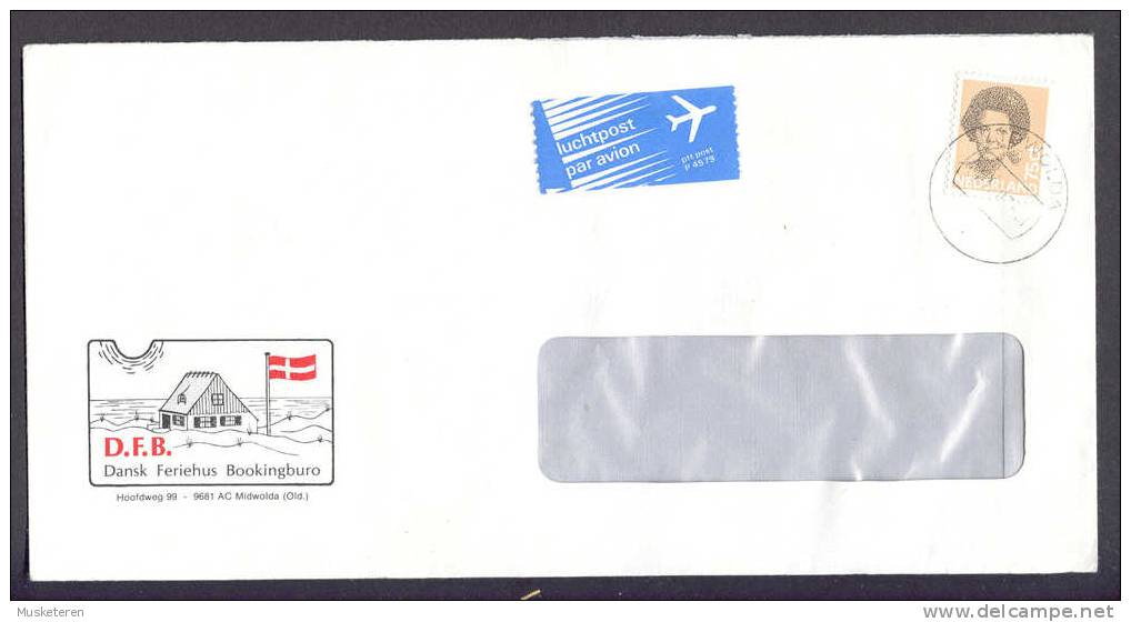 Netherlands Luchtpost Par Avion Label D.F.B. Dansk Feriehus Bookingburo Cachet Deluxe MIDWOLDA 1987 Cover - Brieven En Documenten