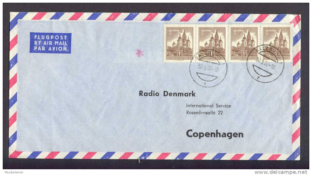Austria Flugpost Airmail Par Avion Salzburg 1960 Cancel Cover To Radio Denmark 4-Stripe Bauwerke - Autres & Non Classés