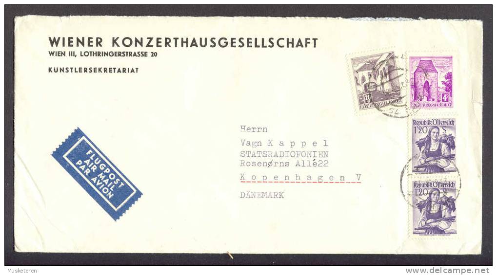 Austria Flugpost Airmail Par Avion Label Wiener Konzerthausgesellschaft 1962 Cancel Cover Denmark 1.20 Trachten Min €30, - Autres & Non Classés