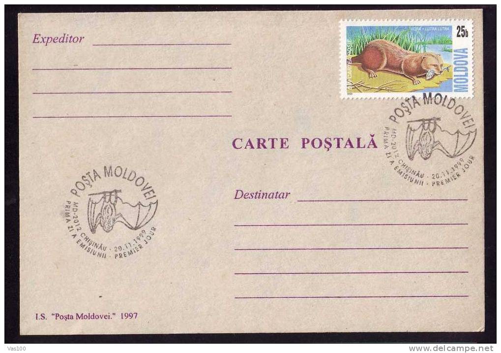 Postcard + Oblitération - Bats + Bats Special Cancel On Card 1999 Moldova ,Moldavie. - Vleermuizen