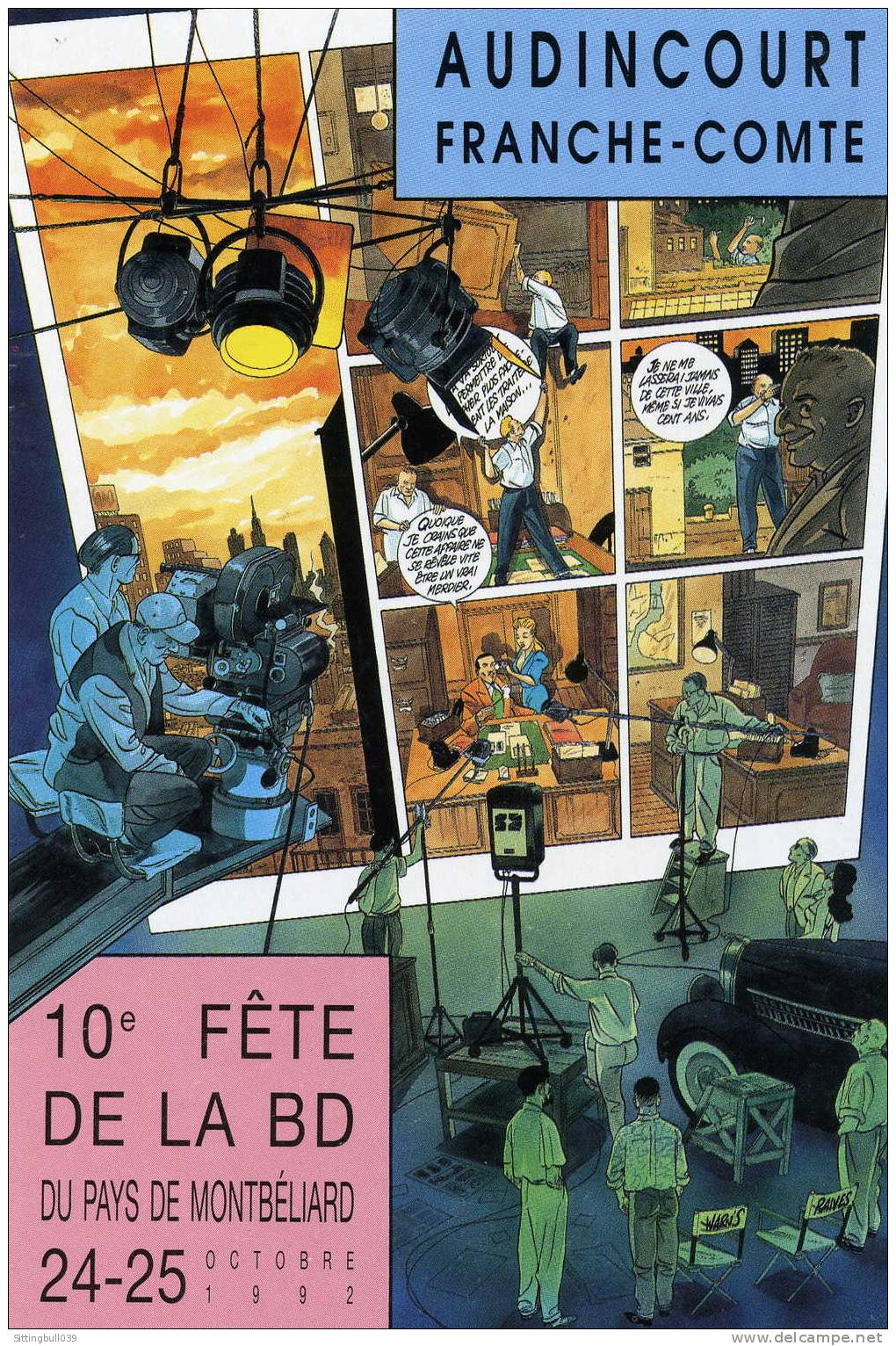 WARNAUT'S ET RAIVES. CARTE POSTALE DE LA 10ème FÊTE DE LA BD A AUDINCOURT 1992. DESSIN INEDIT. - Postcards