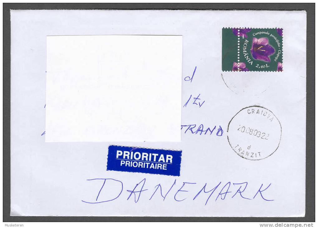 Romania Prioritar Prioritaire Label CRAIOVA 2009 Cancel Cover To Denmark Brand NEW Flower Blume !! - Covers & Documents