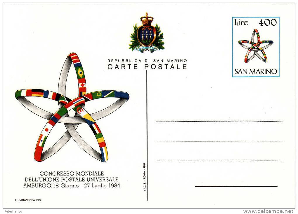 1984 San Marino - Congresso Mondiale UPU - Amburgo - Cartolina Postale - Entiers Postaux