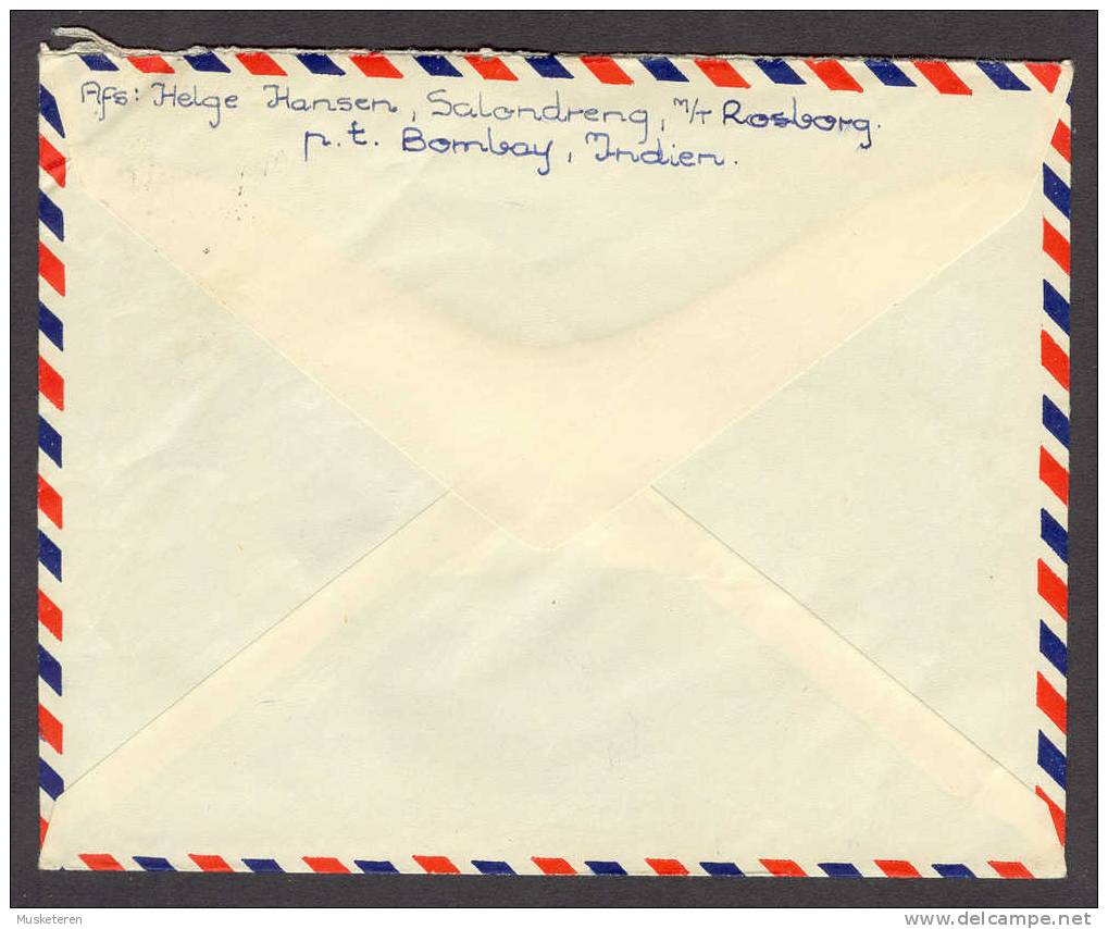 India Airmail Par Avion 1957 Cover Ship Mail Schiffspost From Saloon Boy On M/T Rosborg, Bombay To Valby Denmark - Poste Aérienne