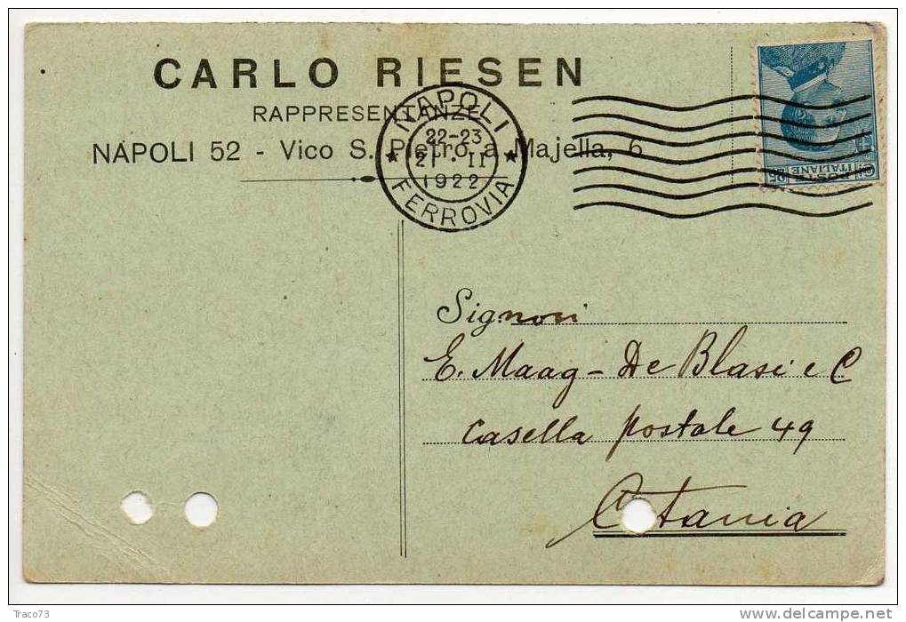 NAPOLI  21.02.1922 - Card Cartolina - "Rappresentanze CARLO RIESEN"  Firma Cent. 25 Isolato - Publicidad