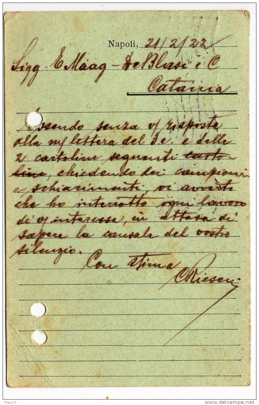 NAPOLI  21.02.1922 - Card Cartolina - "Rappresentanze CARLO RIESEN"  Firma Cent. 25 Isolato - Pubblicitari