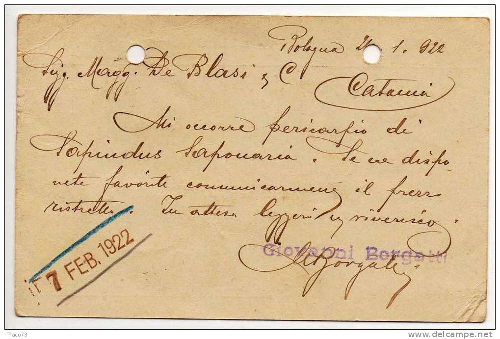 BOLOGNA  21.01.1922 - Card Cartolina - "Ditta GIOVANNI BORGATTI"  Firma - Cent. 25 Isolato - Pubblicitari