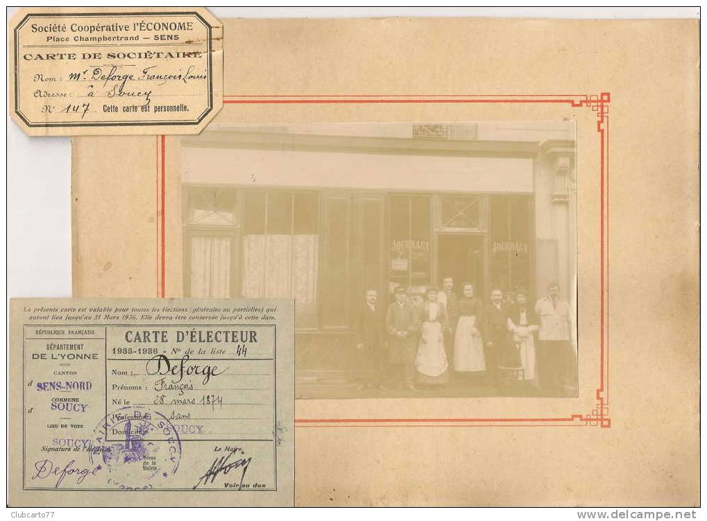 Soucy (89) : GP Du Magasin De Journeaux Deforge + Document Confirmant La Localisation Environ 1910 (animée) PHOTO RARE. - Soucy