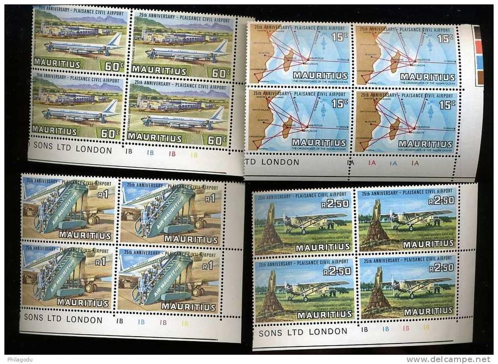 Aviation 1971  Blocs De 4   ++   Yvert    377/380  Cote 4x6 Euros  ++  Neuf Sans Charnière  Postfrich ++ - Mauricio (1968-...)